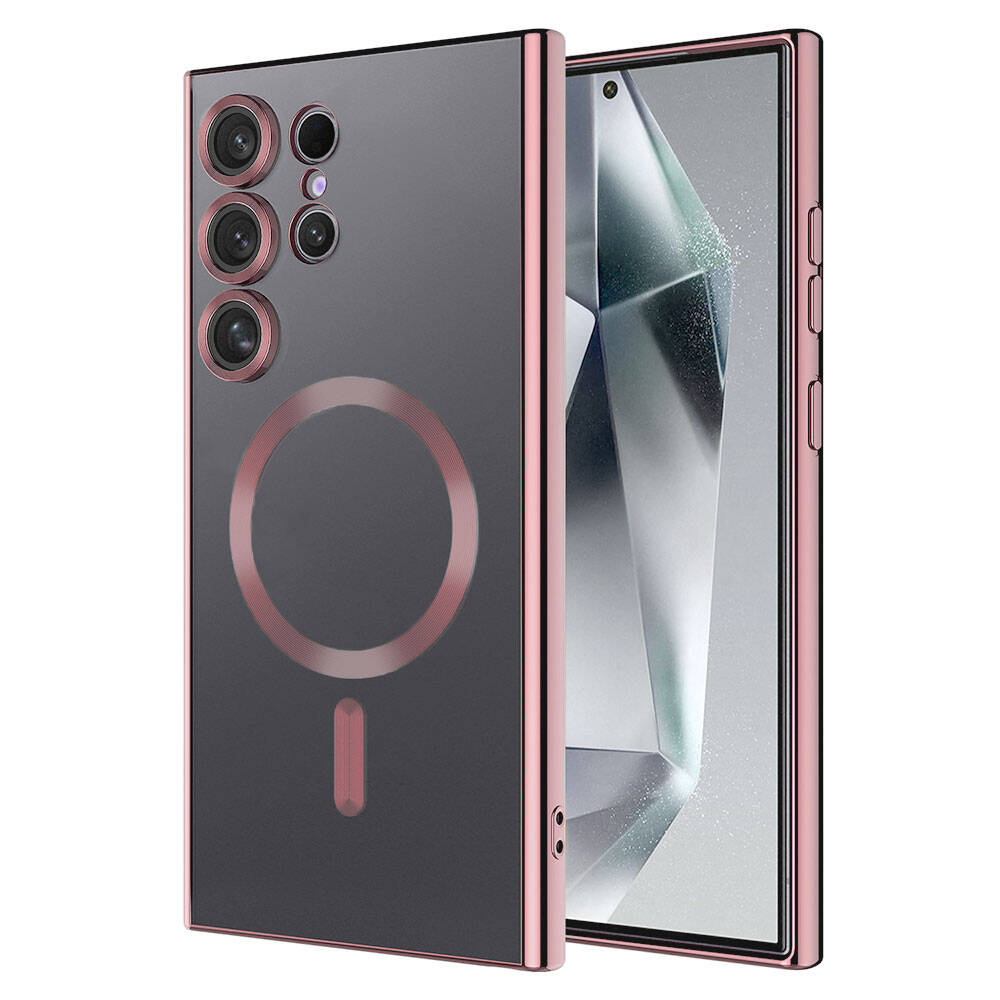 Galaxy S24 Ultra Kılıf Kamera Korumalı M-safe Wireless Şarj Özellikli Zore Demre Kapak Rose Gold