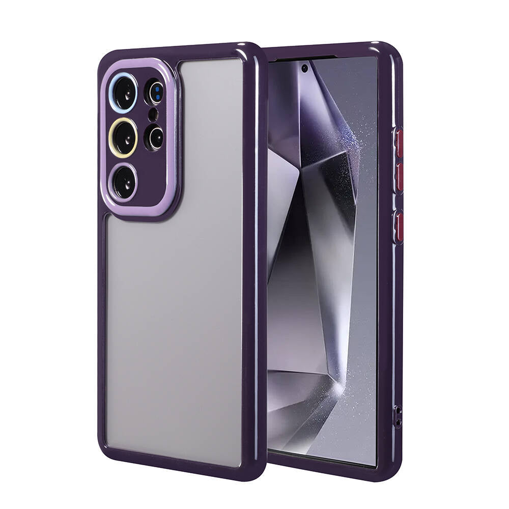 Galaxy S24 Ultra Kılıf Kamera Korumalı Renkli Kenar ve Çerçeve Tasarımlı Zore Vitamin Kapak Mürdüm