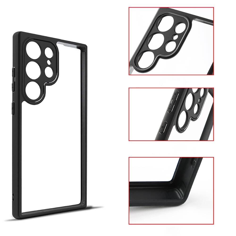Galaxy S24 Ultra Kılıf Kamera Korumalı Şeffaf Arka Yüzey Zore New Roll Kapak Siyah