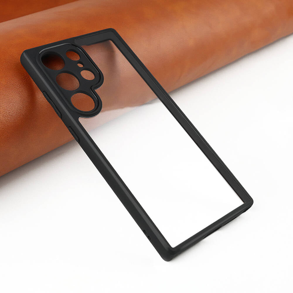 Galaxy S24 Ultra Kılıf Kamera Korumalı Şeffaf Arka Yüzey Zore New Roll Kapak Siyah