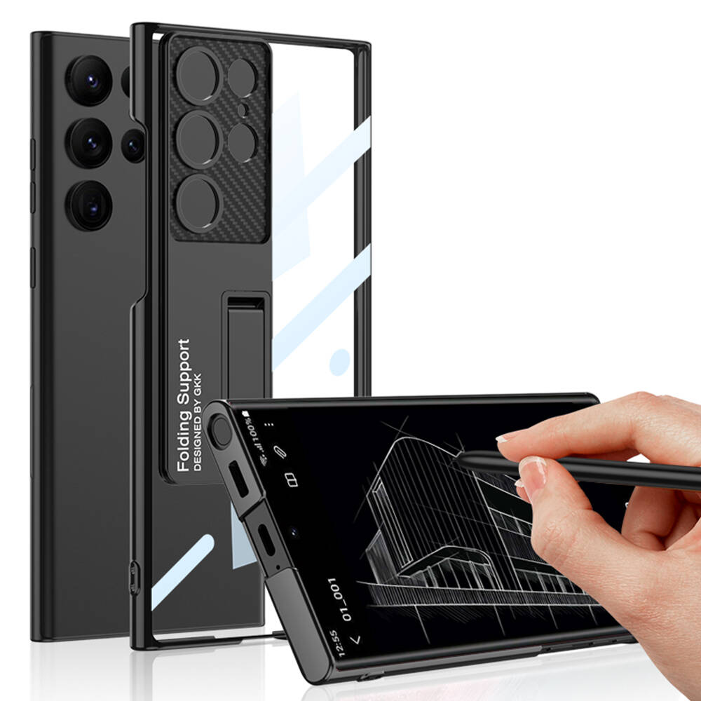 Galaxy S24 Ultra Kılıf Kamera Korumalı Şeffaf Tasarımlı Zore Lego Standlı Kapak Siyah