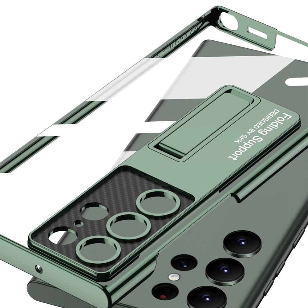 Galaxy S24 Ultra Kılıf Kamera Korumalı Şeffaf Tasarımlı Zore Lego Standlı Kapak Gümüş