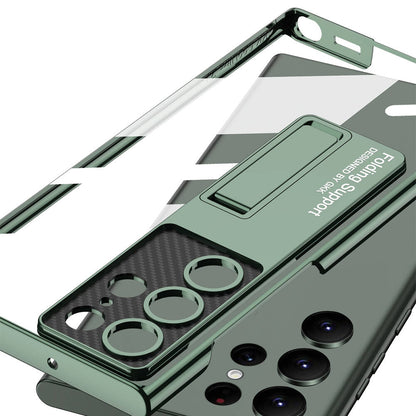 Galaxy S24 Ultra Kılıf Kamera Korumalı Şeffaf Tasarımlı Zore Lego Standlı Kapak Mürdüm