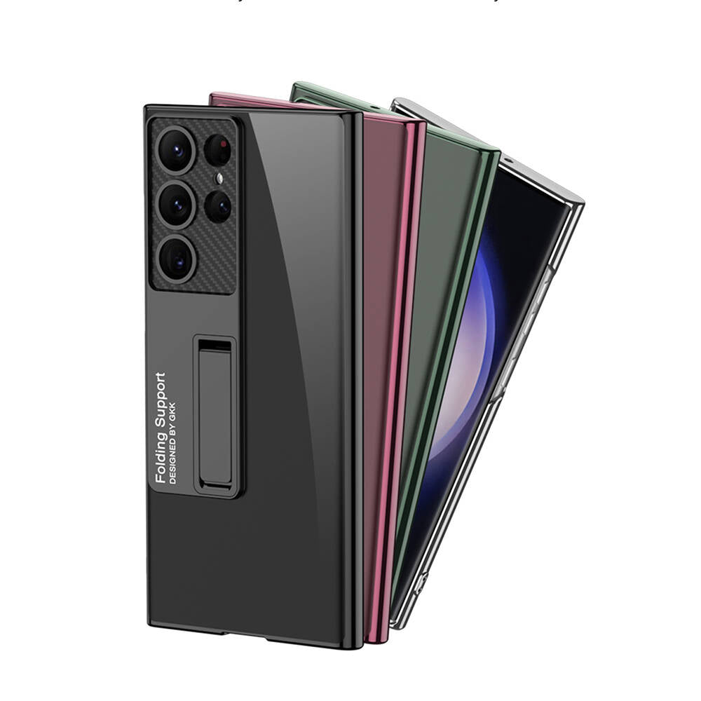 Galaxy S24 Ultra Kılıf Kamera Korumalı Şeffaf Tasarımlı Zore Lego Standlı Kapak Mürdüm