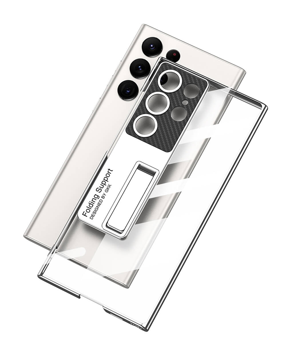 Galaxy S24 Ultra Kılıf Kamera Korumalı Şeffaf Tasarımlı Zore Lego Standlı Kapak Gümüş