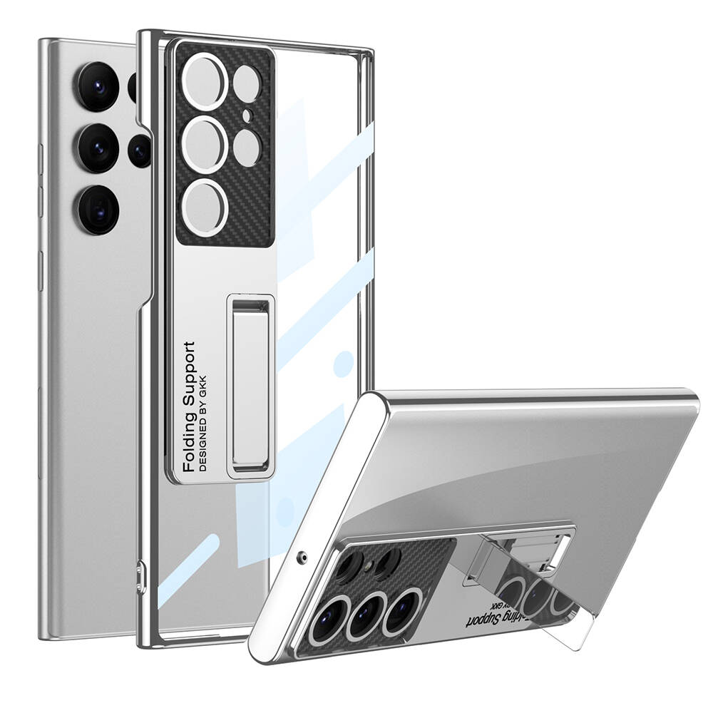 Galaxy S24 Ultra Kılıf Kamera Korumalı Şeffaf Tasarımlı Zore Lego Standlı Kapak Gümüş