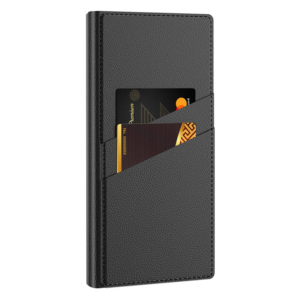 Galaxy S24 Ultra Kılıf Kamera Korumalı Suni Deri Tasarım Zore Droga Standlı Kartlıklı Kapaklı Kılıf Titanyum-Gri