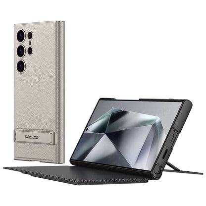 Galaxy S24 Ultra Kılıf Kamera Korumalı Suni Deri Tasarım Zore Droga Standlı Kartlıklı Kapaklı Kılıf Titanyum-Gri