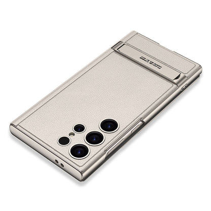 Galaxy S24 Ultra Kılıf Kamera Korumalı Suni Deri Tasarım Zore Droga Standlı Kartlıklı Kapaklı Kılıf Siyah