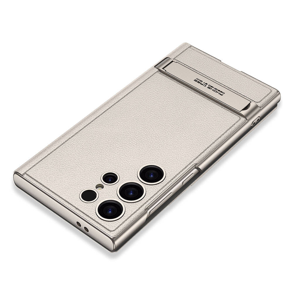 Galaxy S24 Ultra Kılıf Kamera Korumalı Suni Deri Tasarım Zore Droga Standlı Kartlıklı Kapaklı Kılıf Titanyum-Gri