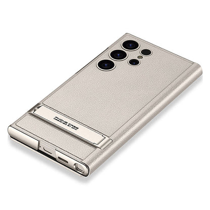 Galaxy S24 Ultra Kılıf Kamera Korumalı Suni Deri Tasarım Zore Droga Standlı Kartlıklı Kapaklı Kılıf Titanyum-Gri
