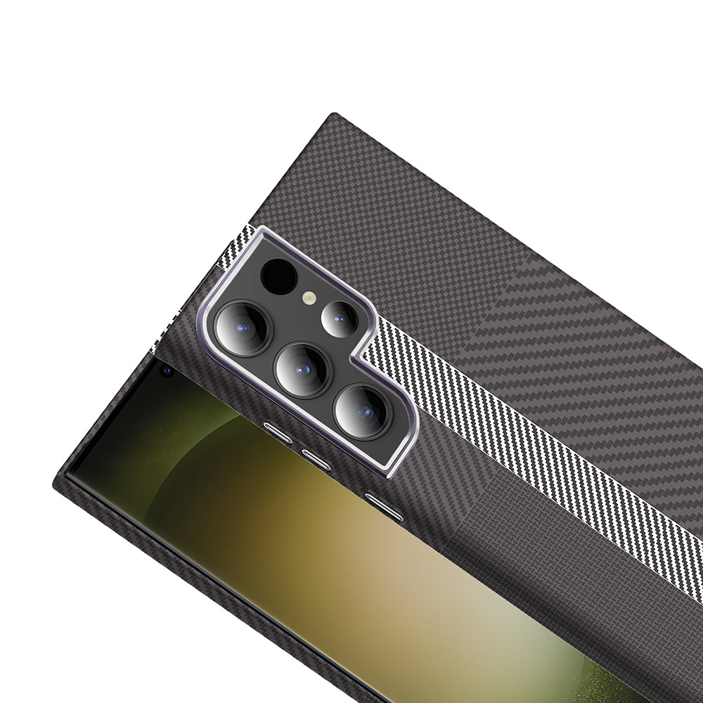 Galaxy S24 Ultra Kılıf M-safe Şarj Özellikli Karbon Fiber Görünümlü Zore Gros Kapak Siyah-Lacivert