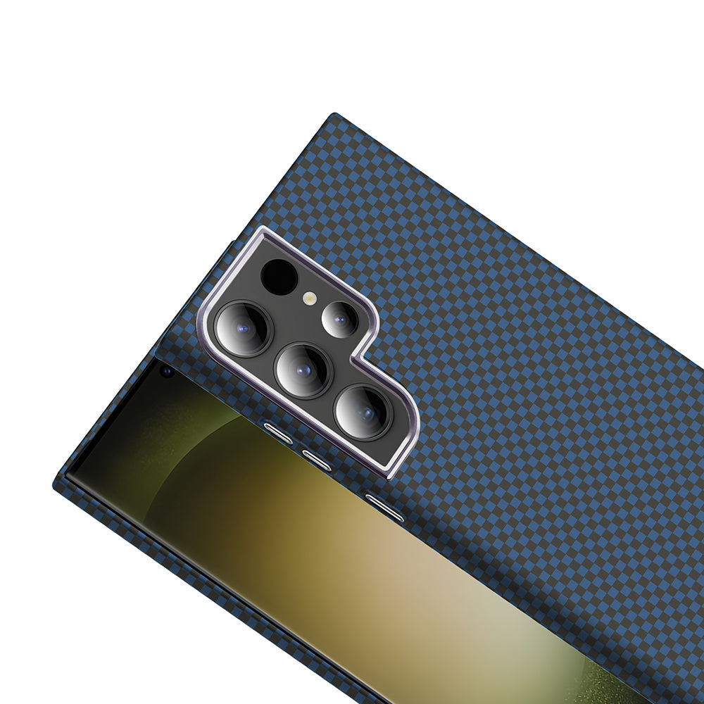 Galaxy S24 Ultra Kılıf M-safe Şarj Özellikli Karbon Fiber Görünümlü Zore Gros Kapak Gri-Siyah