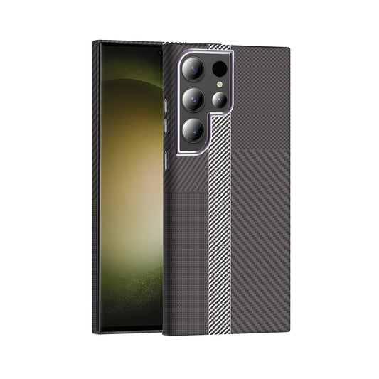 Galaxy S24 Ultra Kılıf M-safe Şarj Özellikli Karbon Fiber Görünümlü Zore Gros Kapak Gri-Siyah