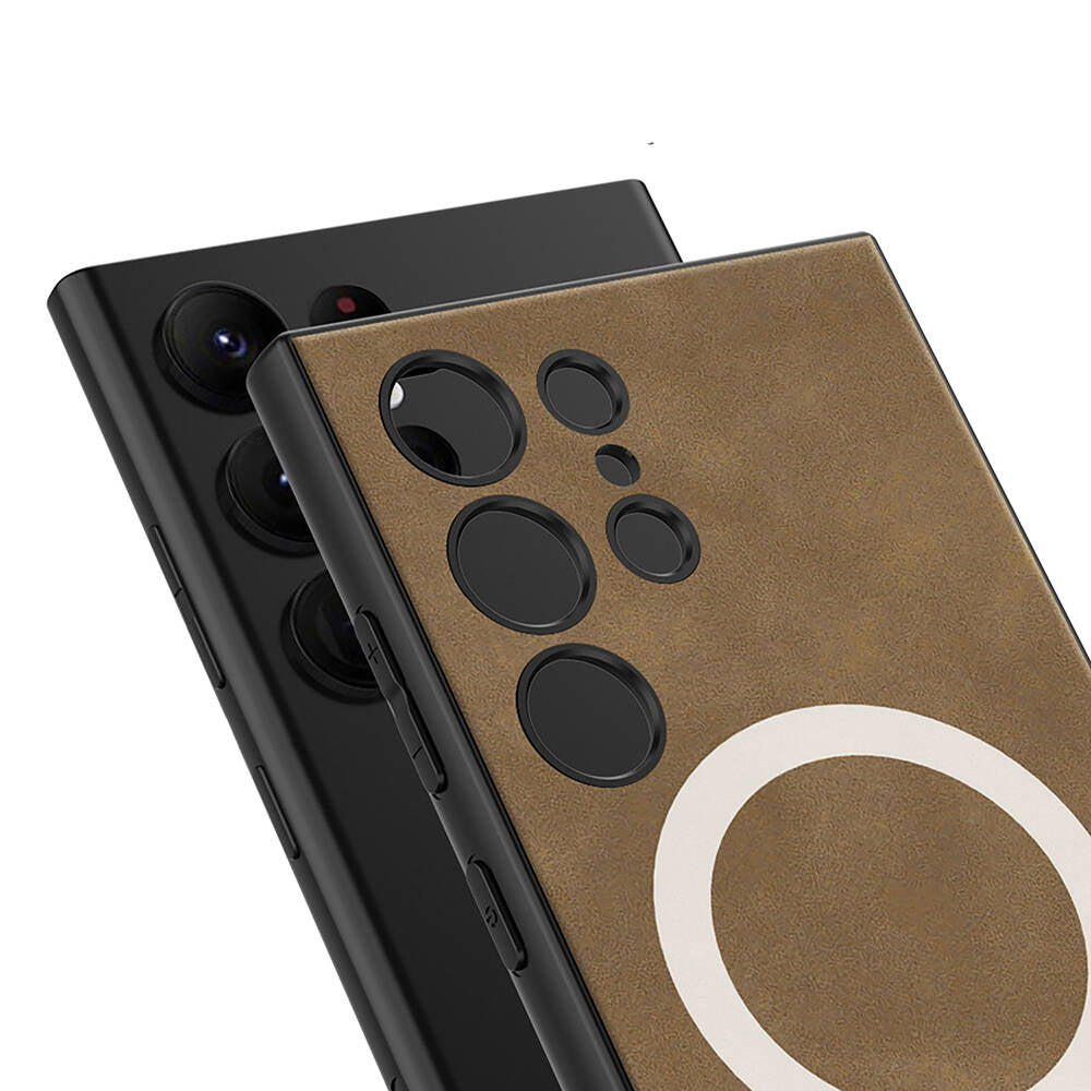 Galaxy S24 Ultra Kılıf M-safe Şarj Özellikli Deri Tasarımlı Zore Kıpta Nubuk Kapak Siyah