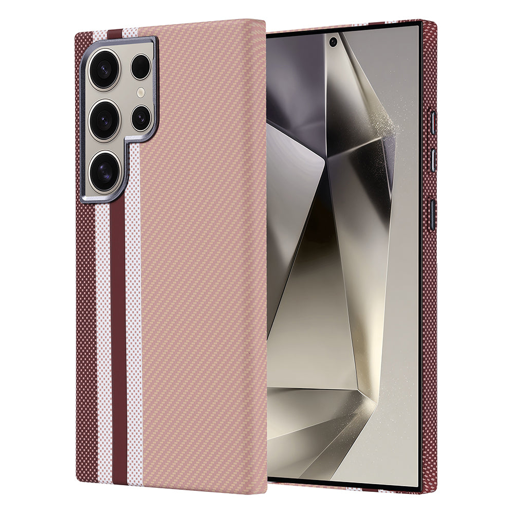 Galaxy S24 Ultra Kılıf M-safe Şarj Özellikli Karbon Fiber Görünümlü Zore Nekst Kapak Gold