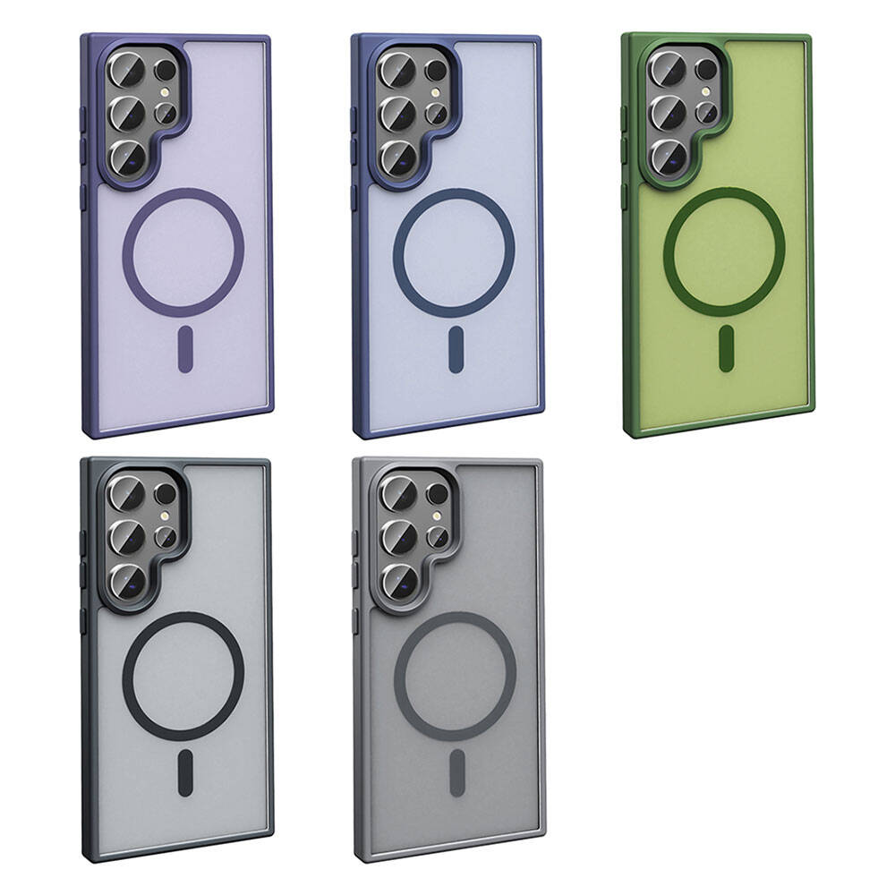 Galaxy S24 Ultra Kılıf M-safe Şarj Özellikli Mat Arka Yüzey Zore Sio Kapak Koyu Mor