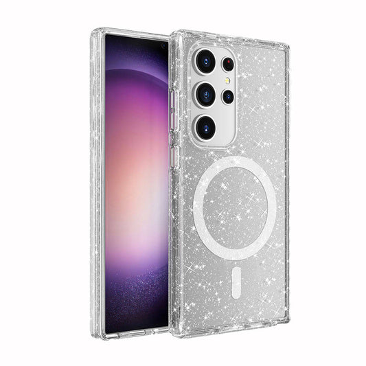 Galaxy S24 Ultra Kılıf M-safe Şarj Özellikli Parlayan Simli Saydam Renkli Zore Allstar Kapak Pembe