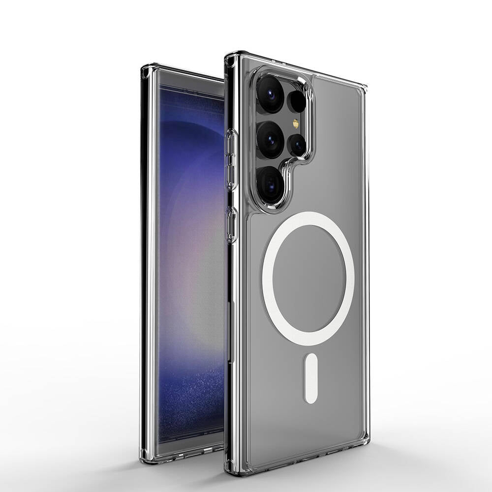 Galaxy S24 Ultra Kılıf M-safe Şarj Özellikli Şeffaf Sert PC Zore Embos Kapak Renksiz