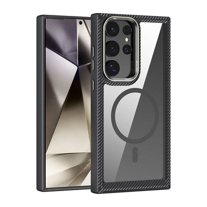 Galaxy S24 Ultra Kılıf M-safe Şarj Özellikli Sert PC Karbon Fiber Kenar Tasarımlı Zore Libero Kapak Siyah