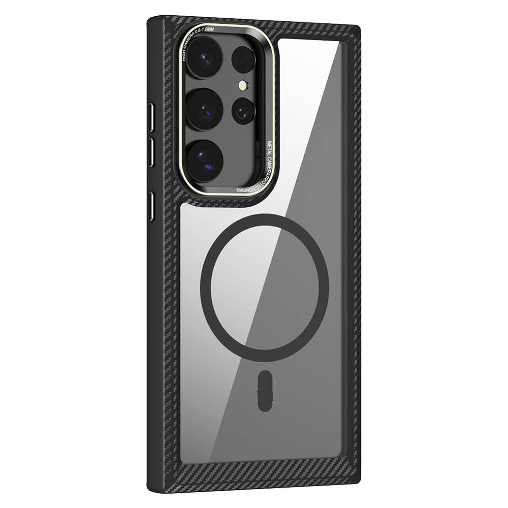 Galaxy S24 Ultra Kılıf M-safe Şarj Özellikli Sert PC Karbon Fiber Kenar Tasarımlı Zore Libero Kapak Siyah