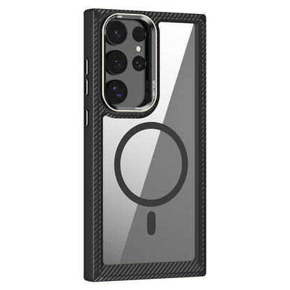 Galaxy S24 Ultra Kılıf M-safe Şarj Özellikli Sert PC Karbon Fiber Kenar Tasarımlı Zore Libero Kapak Siyah