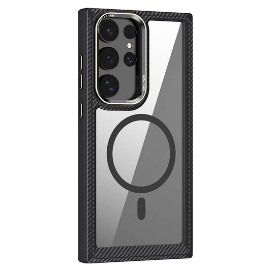 Galaxy S24 Ultra Kılıf M-safe Şarj Özellikli Sert PC Karbon Fiber Kenar Tasarımlı Zore Libero Kapak Siyah