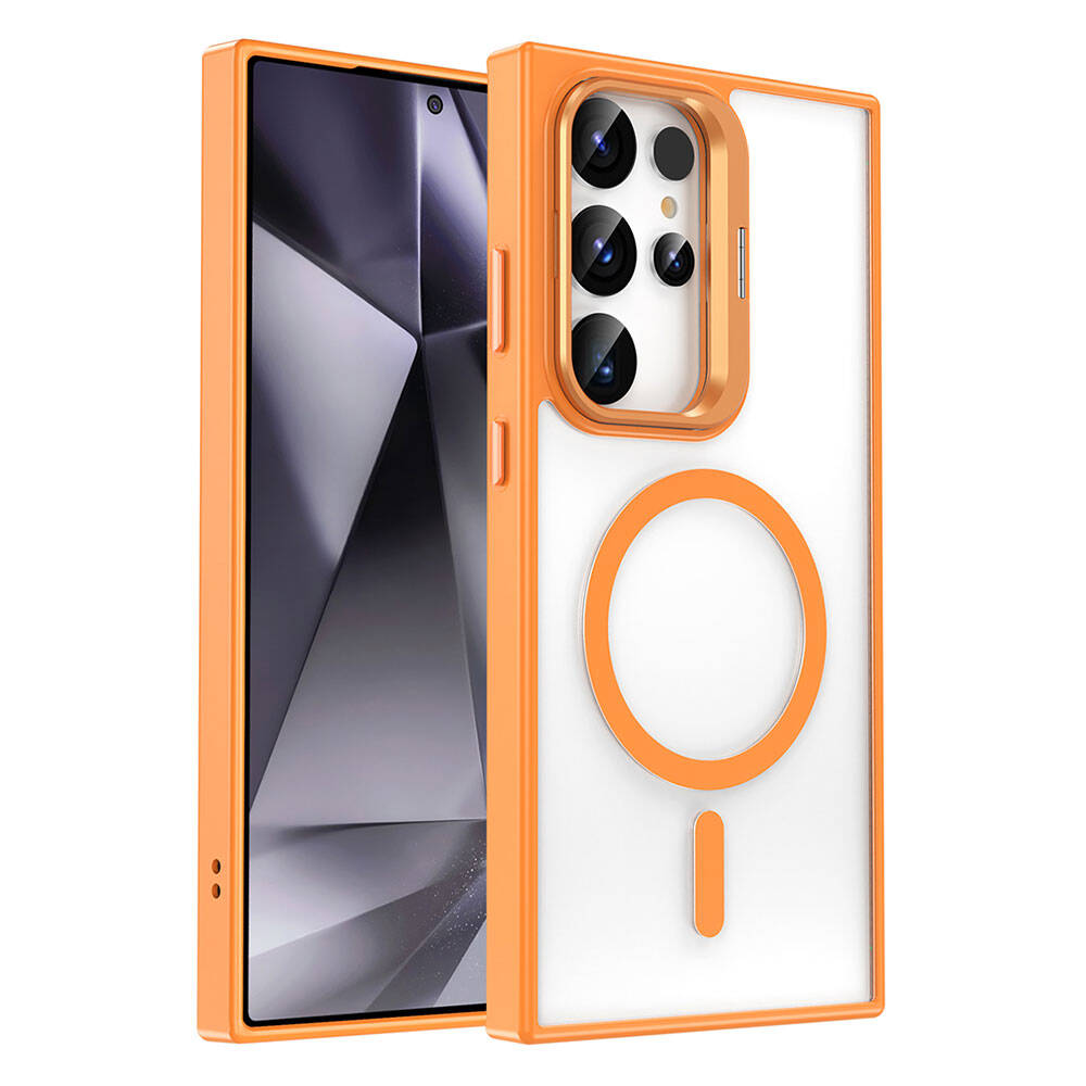 Galaxy S24 Ultra Kılıf M-safe Şarj Özellikli Standlı Zore M-safe Klon Kapak Turuncu