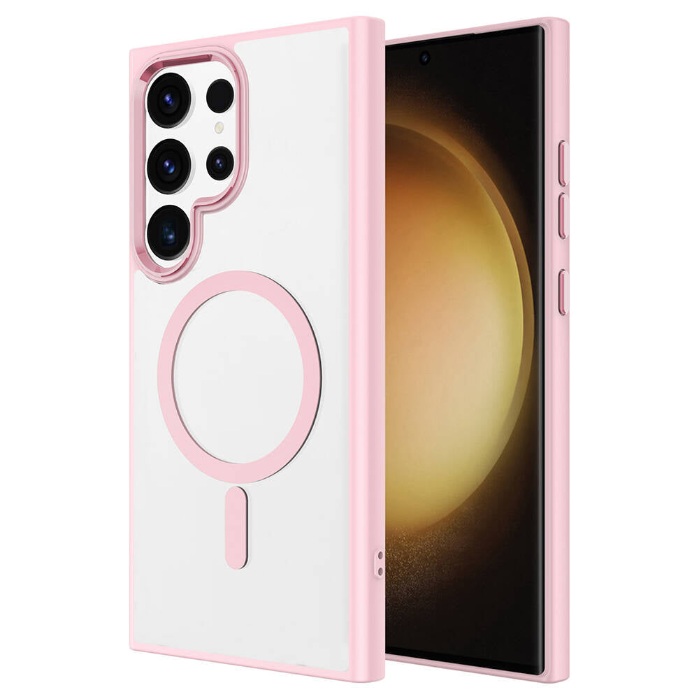 Galaxy S24 Ultra Kılıf M-safe Şarj Özellikli Zore Krom M-safe Silikon Kapak Gri