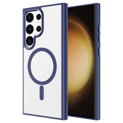 Galaxy S24 Ultra Kılıf M-safe Şarj Özellikli Zore Krom M-safe Silikon Kapak Mavi