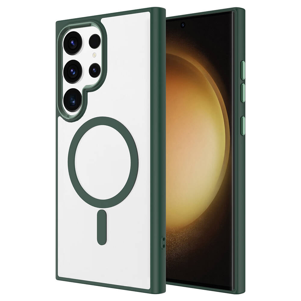 Galaxy S24 Ultra Kılıf M-safe Şarj Özellikli Zore Krom M-safe Silikon Kapak Mavi