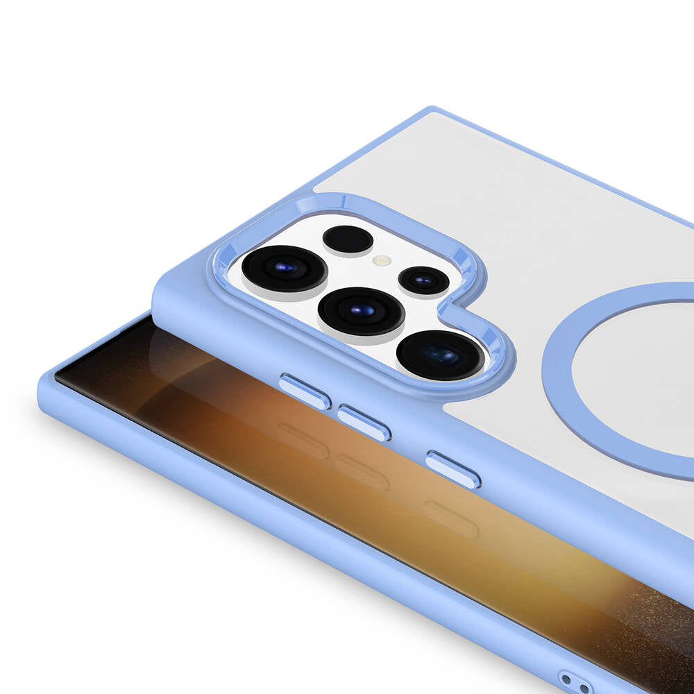 Galaxy S24 Ultra Kılıf M-safe Şarj Özellikli Zore Krom M-safe Silikon Kapak Mavi