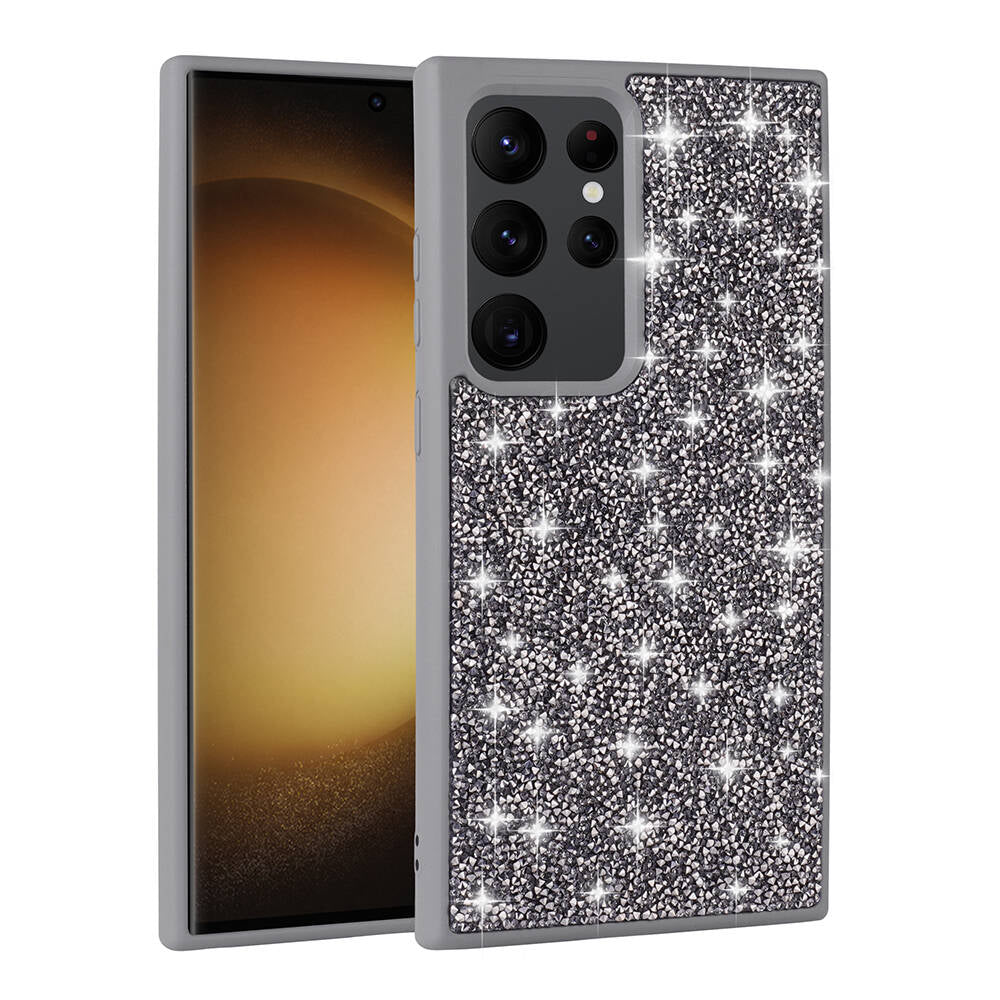 Galaxy S24 Ultra Kılıf Parlak Taşlı Tasarım Zore Pırlanta Kapak Gri