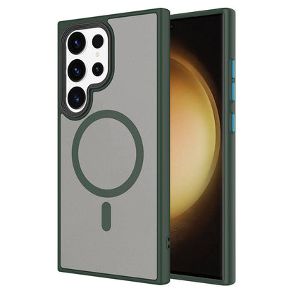 Galaxy S24 Ultra Kılıf Sert PC Arka Yüzey Wireless Şarj Özellikli Zore Flet M-safe Kapak Lacivert