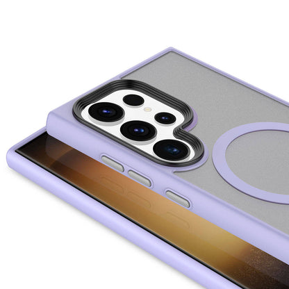 Galaxy S24 Ultra Kılıf Sert PC Arka Yüzey Wireless Şarj Özellikli Zore Flet M-safe Kapak Lacivert