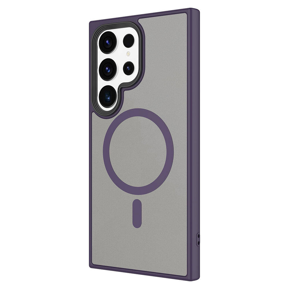 Galaxy S24 Ultra Kılıf Sert PC Arka Yüzey Wireless Şarj Özellikli Zore Flet M-safe Kapak Gri