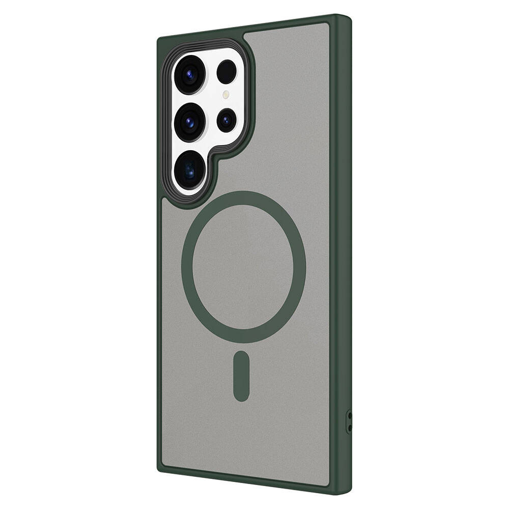 Galaxy S24 Ultra Kılıf Sert PC Arka Yüzey Wireless Şarj Özellikli Zore Flet M-safe Kapak Gri