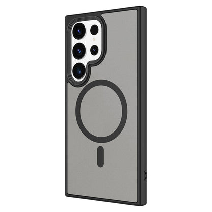 Galaxy S24 Ultra Kılıf Sert PC Arka Yüzey Wireless Şarj Özellikli Zore Flet M-safe Kapak Gri