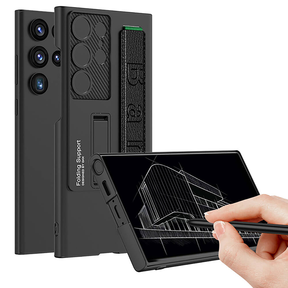 Galaxy S24 Ultra Kılıf Standlı El Tutacaklı Zore Band Kapak Koyu Yeşil