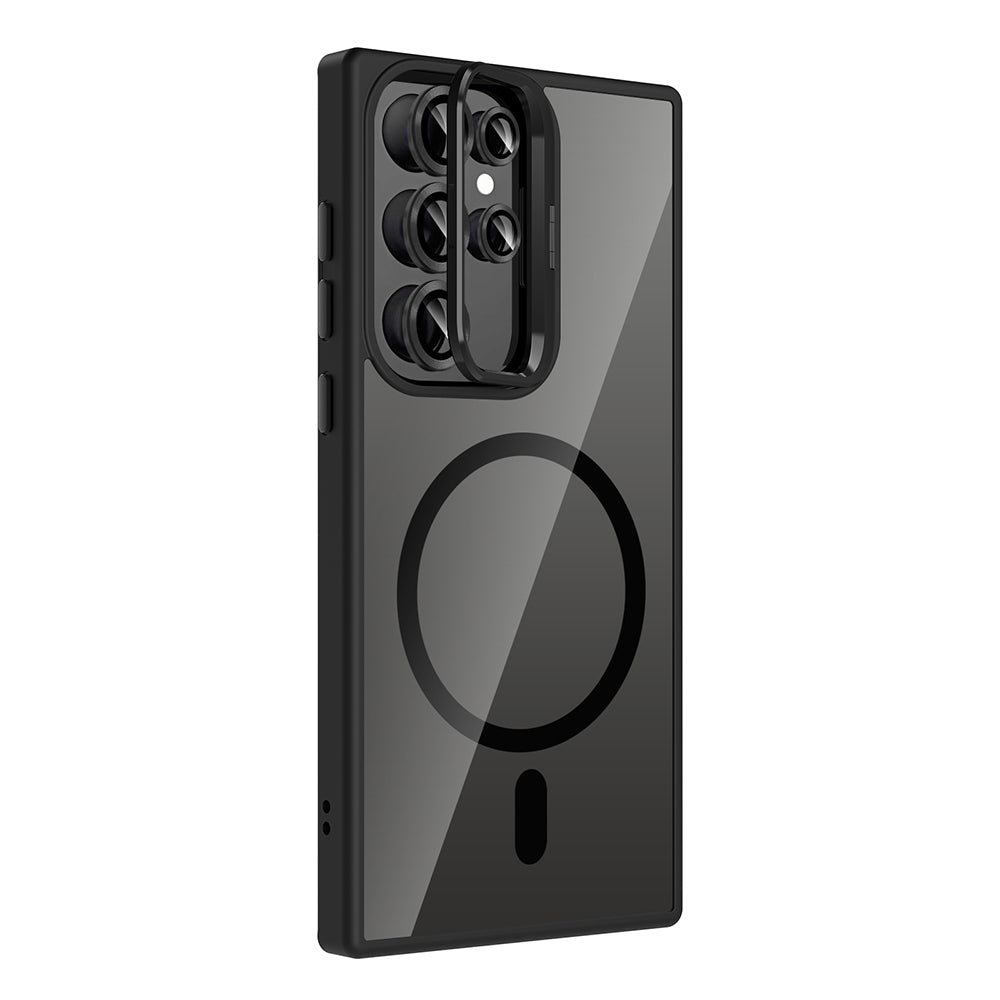 Galaxy S24 Ultra Kılıf Standlı ve Kamera Lens Hediyeli M-Safe Şarj Özellikli Zore Etro Kapak Derin Mor