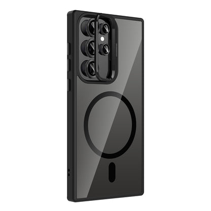 Galaxy S24 Ultra Kılıf Standlı ve Kamera Lens Hediyeli M-Safe Şarj Özellikli Zore Etro Kapak Lacivert