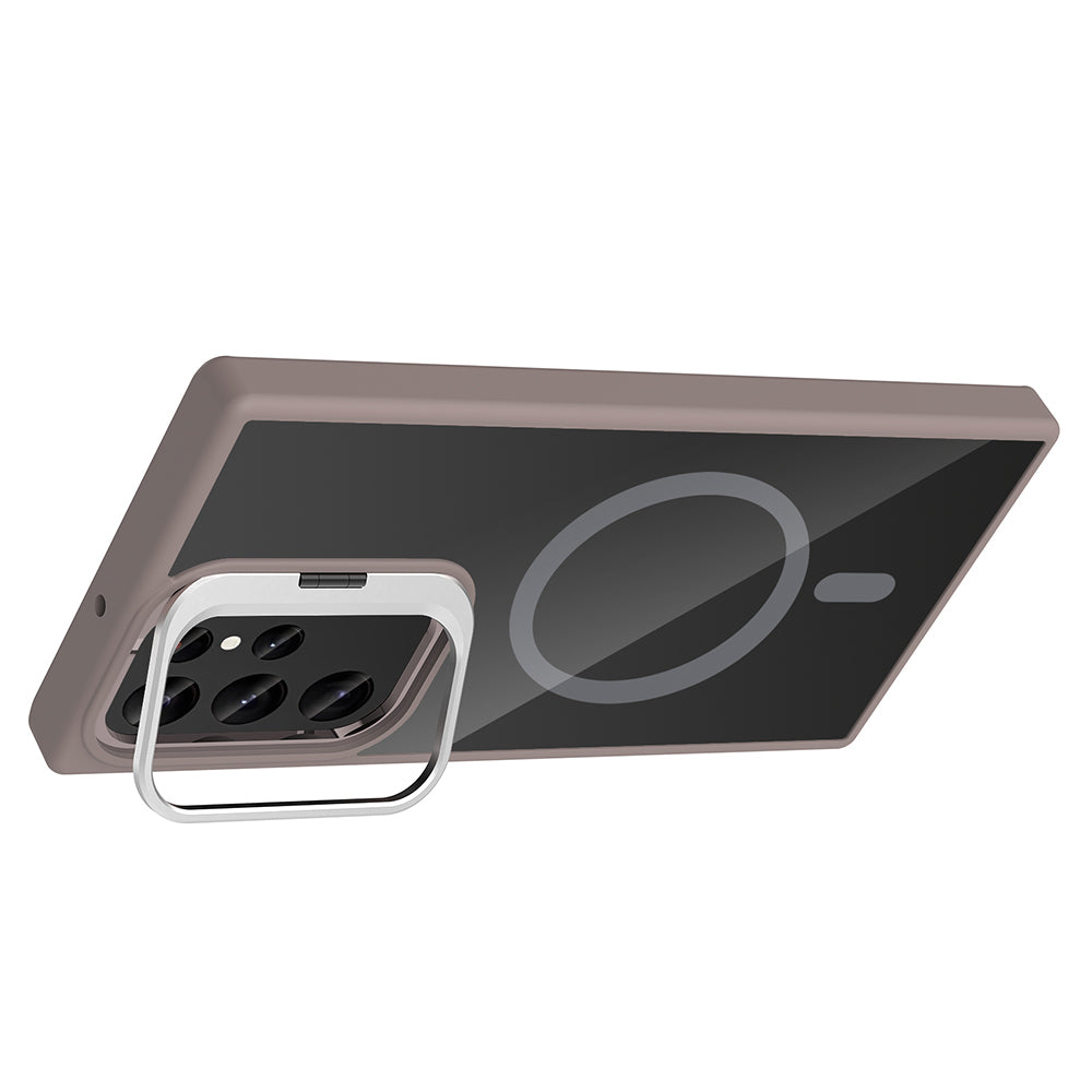 Galaxy S24 Ultra Kılıf Standlı ve Kamera Lens Hediyeli M-Safe Şarj Özellikli Zore Etro Kapak Lacivert