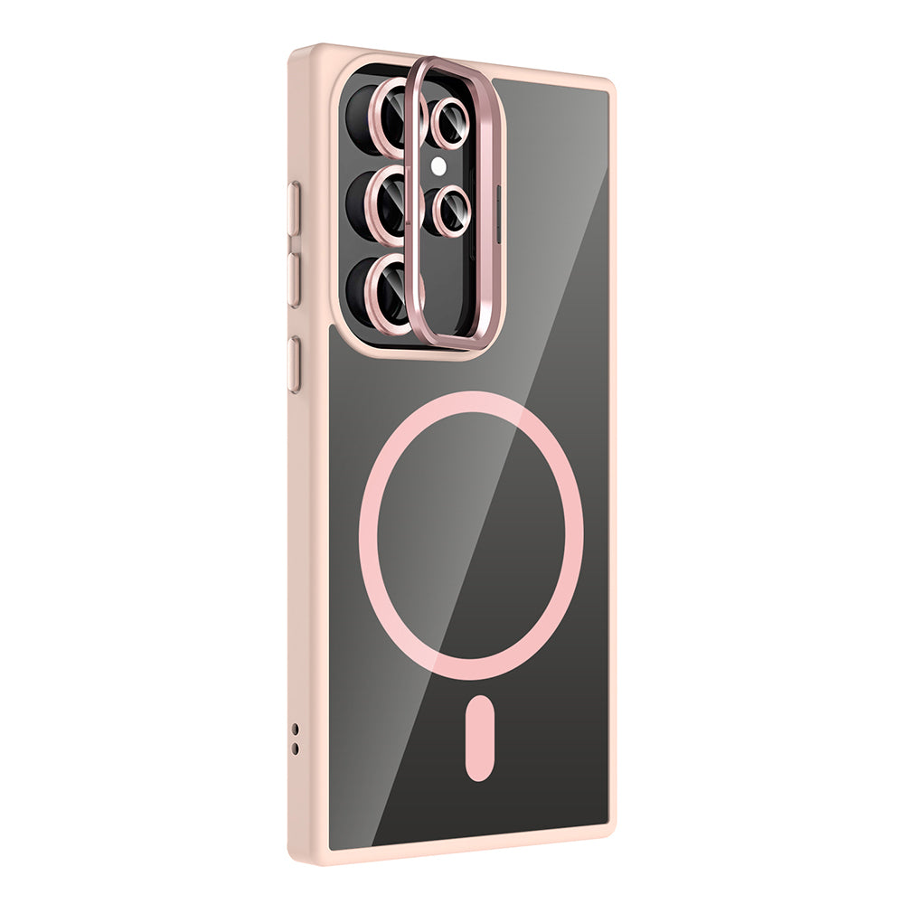 Galaxy S24 Ultra Kılıf Standlı ve Kamera Lens Hediyeli M-Safe Şarj Özellikli Zore Etro Kapak Siyah