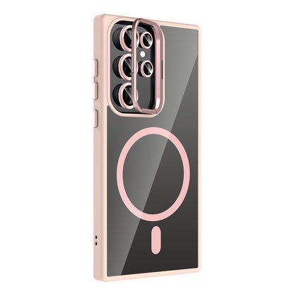 Galaxy S24 Ultra Kılıf Standlı ve Kamera Lens Hediyeli M-Safe Şarj Özellikli Zore Etro Kapak Derin Mor