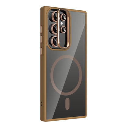 Galaxy S24 Ultra Kılıf Standlı ve Kamera Lens Hediyeli M-Safe Şarj Özellikli Zore Etro Kapak Pembe