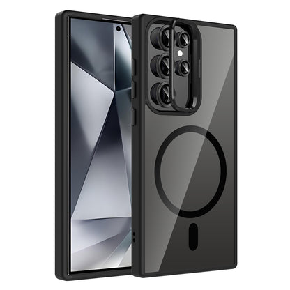 Galaxy S24 Ultra Kılıf Standlı ve Kamera Lens Hediyeli M-Safe Şarj Özellikli Zore Etro Kapak Siyah