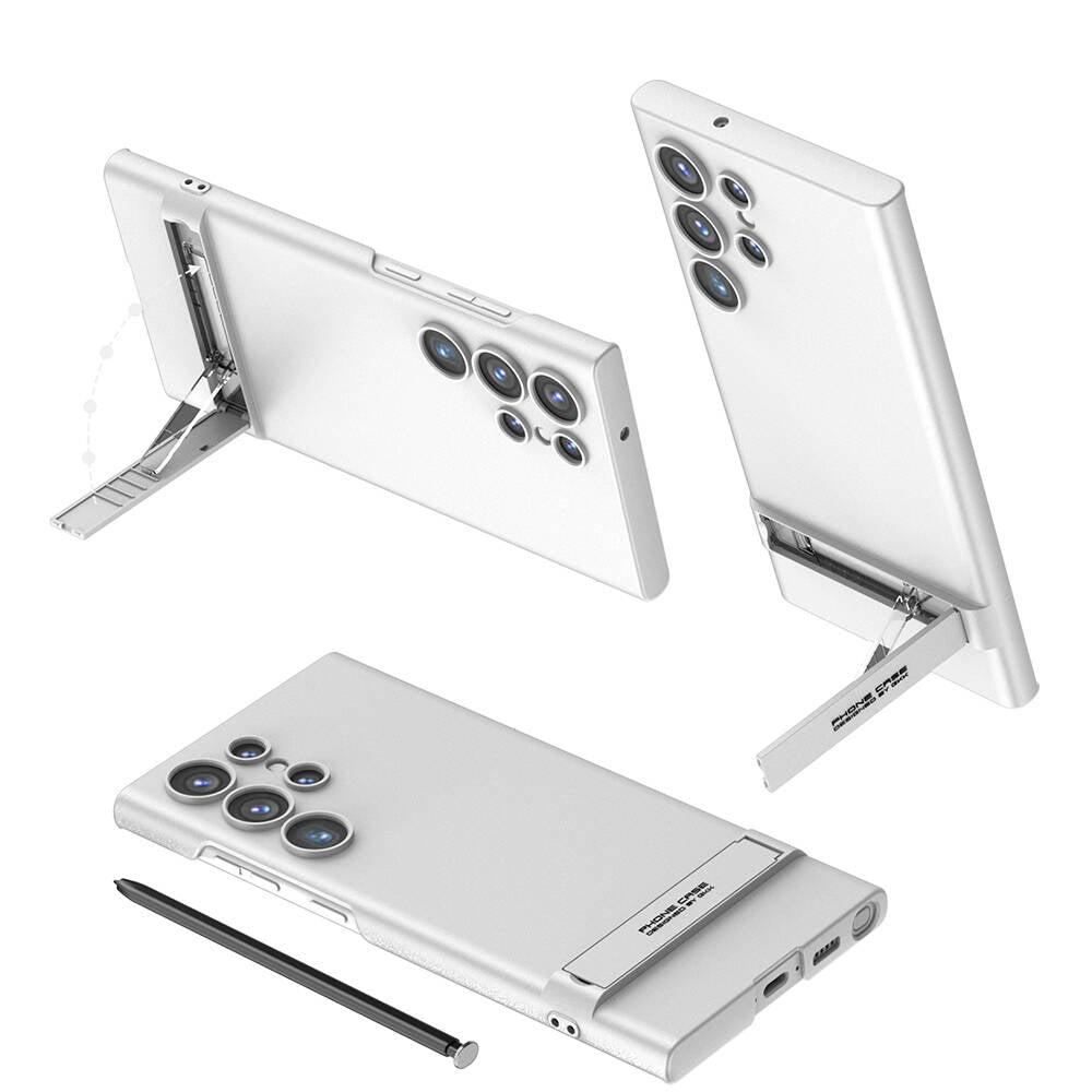 Galaxy S24 Ultra Kılıf Zore Kamera Korumalı Dikey Standlı Ays Kapak Gümüş