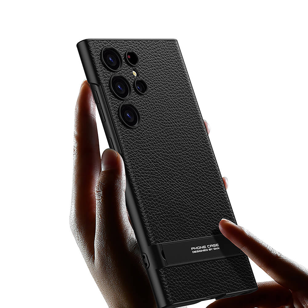 Galaxy S24 Ultra Kılıf Zore Kamera Korumalı Leather Dikey Standlı Ays Kapak Siyah