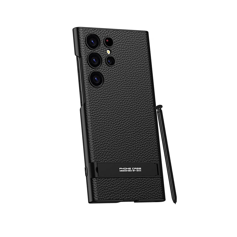Galaxy S24 Ultra Kılıf Zore Kamera Korumalı Leather Dikey Standlı Ays Kapak Siyah