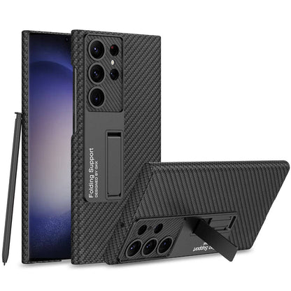 Galaxy S24 Ultra Kılıf Zore Kıpta Standlı Kapak Siyah Karbon